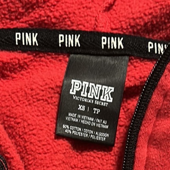 PINK Victoria’s Secret ❤️ RED Zip Up Hoody w/BLACK PUP 🐶 Logo SZ XS - Picture 4 of 4